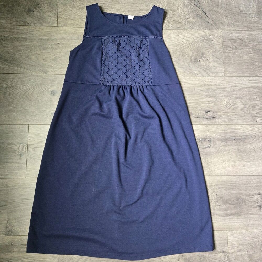 Old Navy Maternity Eyelet Panel Dress S Navy Blue Sleeveless Shift Stretch Knit
